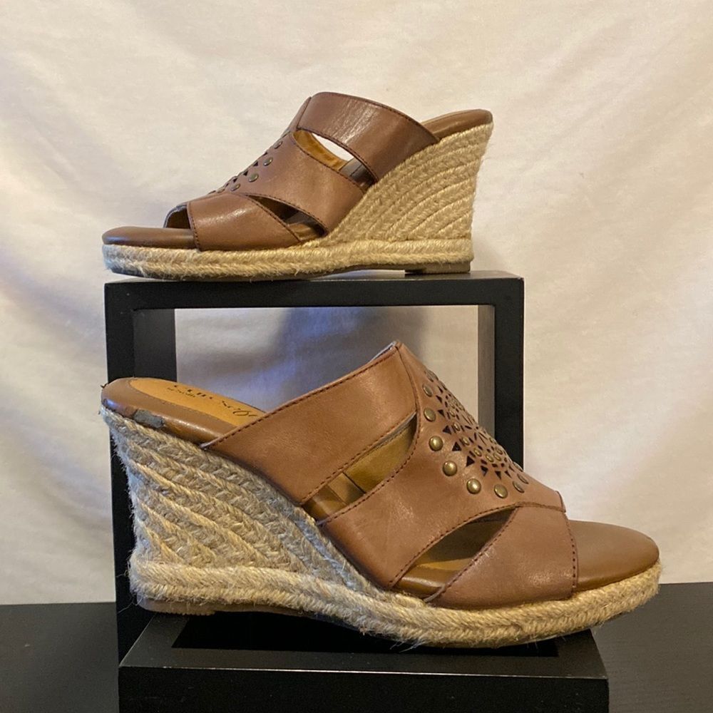Euro soft by Sofft Boho leather espadrille/wedge heel mules size 7.5
